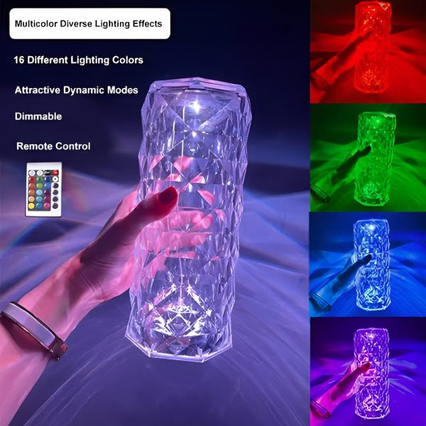 16 Colors Diamond Rose Crystal Lamp Bedside Acrylic Table Lamp | Led Touch Lamp